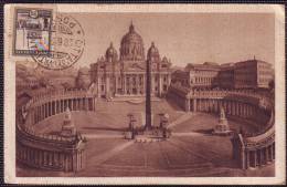 Francobollo Città Del Vaticano "San Pietro C. 25 Anni 30" Su Cartolina Piazza S.Pietro Anni 30 - Storia Postale
