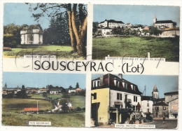 Sousceyrac (46) : 4 Vuse  Générales  Du Bourg Dont L'Hôtel Prunet Au Rond-point En 1960 (animé) GF. - Sousceyrac