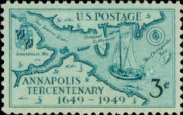 1949 USA Annapolis Tercentenary Stamp Sc#984 Map Ship - Ongebruikt