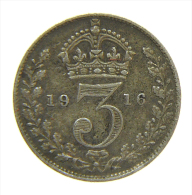 GREAT BRITAIN 3 PENCE 1916 SILVER - F. 3 Pence