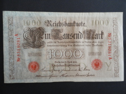 1910 A - 21 Avril 1910 - Billet 1000 Mark - Allemagne - Série A : N° 5318081 A - ReichsBanknote Deutschland Germany - 1.000 Mark