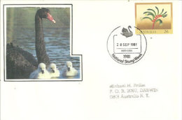 Wildlife Conservation. Perth. Australie.   Cygne Noir. Un Entier Postal Adressé  A Darwin  NT 1981 - Schwäne