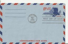 USA 1965– AEROGRAMME PRE-STAMPED FIRST DAY ISSUE– “JOHN F. KENNEDY”  OF 11 C  AIRMAIL – NEW – POSTM BOSTOM – MASS  MAY 2 - Andere & Zonder Classificatie