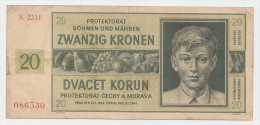 Bohemia &amp; Moravia 20 Korun 1944 VF Banknote P 9 - WW2