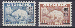 Greenland 1956 Mi. 37-38     60 Ø Overprinted On Eisbär Polar Bear Complete Set MH* - Ungebraucht