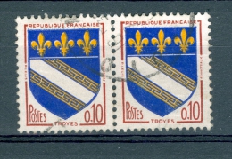 VARIÉTÉS FRANCE  1963  N° 1353  SE - TENANT BLASONS DES VILLES  TROYES 0.10 OBLITÉRÉ - Used Stamps