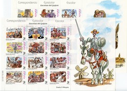 ESPAÑA / SPAIN (1998) - ESCENAS DEL QUIJOTE - Correspondencia Escolar - Mingote, Cervantes, Horse, Literature, Writer - Blocchi & Foglietti