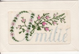 Carte Postale BRODEE- Fantaisie " Amitié" - FLEUR -  VOIR 2 SCANS - - Embroidered