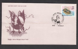 INDIA, 1985,  FDC, White Winged Wood Duck, Wildlife Conservation,  Bombay Cancellation - Storia Postale