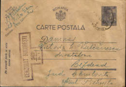 Romania-Postal Stationery Postcard 1943, Censored - Cartas De La Segunda Guerra Mundial