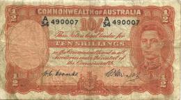 AUSTRALIA 10 SHILLINGS ORANGE KGVI HEAD 3RD SIGNATURE FRONT MAN ND(1949) F +CV$140 W.1966 READ DESCRIPTION - Altri & Non Classificati