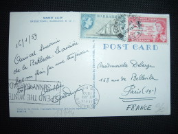 CP POUR LA FRANCE TP CARTE 12C + TP VOILIER 8C OBL. 17 JA 59 - Barbades (...-1966)