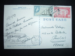 CP POUR LA FRANCE TP CARTE 12C + TP VOILIER 8C OBL. 17 JA 59 - Barbados (...-1966)