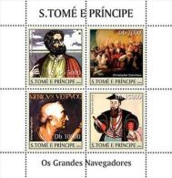 S. Tomè 2004, Esplorers, Columbus, Magellano, Vespucci, 4val. In BF - Christopher Columbus