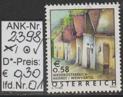 1.1.2002  -  FM/DM  "Ferienland Österr."  €  0,58  Hadres / NÖ  -  O  Gestempelt  - Siehe Scan  (2398o 01-11) - Used Stamps