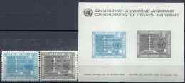 1960 NATIONS UNIES 80-81** + BF 2 * Anniversaire, Bloc Avec Charnière Propre - Unused Stamps