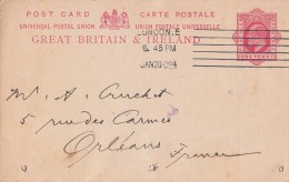 GRANDE BRETAGNE ENTIER 1909 LONDON POUR LA FRANCE /4058 - Interi Postali