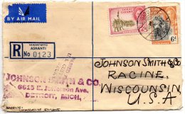 Gold Coast 1953 Registered Cover To USA - Costa D'Oro (...-1957)
