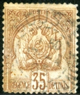 TUNISIA, FRENCH PROTECTORATE, STEMMI, COAT OF ARMS, 1902, FRANCOBOLLO USATO, Mi 25, Scott 20, YT 26 - Gebraucht