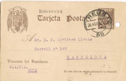 6062. Entero Postal REUS (tarragona) 1942,  Num 86 - 1931-....