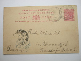 1908,  Postal Stationary  To Germany ,  Message On Back - Goldküste (...-1957)