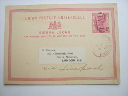 1895,  Postal Stationary  To London ,  Message On Back - Sierra Leone (...-1960)