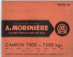 Catalogue Pièces Réparation Camion 7000 Et 7500 KGS, Usine MORINIERE, édition 1960, 68 Pages - Auto