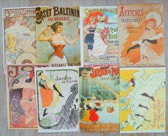 LOT 8X Reedition AFFICHE Art FEMME MUCHA MODE JARDIN PARIS FRENCH CANCAN CORSET CHEMINS FER  JOB BISCUITS MONTAGNE RUSSE - Colecciones Y Lotes