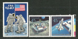 Véhicule Lunaire,navette Spatiale,station Orbitale,drapeau Américain Sur La Lune. 3 T-p Neufs ** Avec Haute Faciale - United States