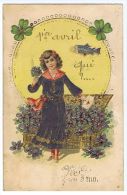 1910s EMBOSSED  POSTCARD - GIRL WITH CLOVER AND FLOWERS - ...-1850 Préphilatélie