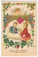 1910s EMBOSSED COLORED POSTCARD - COUPLE DRINKING CHAMPAQGNE & CUPID - ...-1850 Prefilatelia