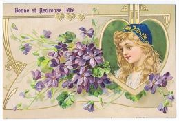 1910s EMBOSSED POSTCARD -  GIRL & FLOWERS - ...-1850 Vorphilatelie