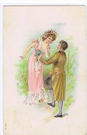 1910s EMBOSSED POSTCARD - COUPLE & FLOWERS - - ...-1850 Préphilatélie