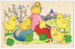 1930s EMBOSSED  POSTCARD - COLORED EGGS AND CHICKS AND CLOVERS - ...-1850 Vorphilatelie