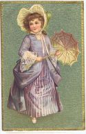 EMBOSSED ART POSTCARD 1900s - GIRL & UMBRELLA - ...-1850 Vorphilatelie