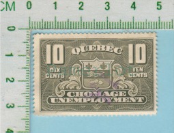 Fiscaux  1934 Quebec Canada QU-2 ( Chomage 10 Cents Used  ) Timbre Taxe Revenues Stamp  2 Scan - Fiscali