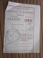 POSTES ET TELEGRAPHES Télégraphe Déclaration De Versement Récépissé Mandat Cachet à Date Perpignan 1913 Pyrénées-Orienta - Telegraph And Telephone