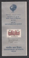 India, 1986, Madras Post Office, Bicentenary, Post Office Builidng, Philately, Early Postman And History,BROCHURE - Lettres & Documents