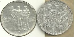 CZECHOSLOVAKIA 20 KORUN 3 MEN FRONT SHIELD BACK 1933 AG SILVER AUNC KM17 READ DESCRIPTION CAREFULLY !!! - Tsjechoslowakije