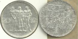 CZECHOSLOVAKIA 20 KORUN 3 MEN FRONT SHIELD BACK 1933 AG SILVER AUNC KM17 READ DESCRIPTION CAREFULLY !!! - Tchécoslovaquie