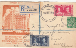 NEW ZEALAND , 1937, LETTRE  RECOMANDE, WANGANUI Pour L' ANGLETERRE, COMMEMOR DUNEDIN /4197 - Covers & Documents