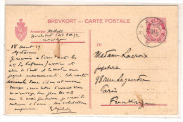 HVALSTAD (Norvège) Entier Postal, Carte à 10ore,obl. En 1919 - Storia Postale