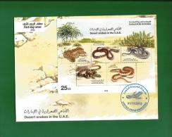 UAE / EMIRATES ARABES 2012 - DESERT SNAKES S/S FDC / Cover - Viper, Rearfang , Sand Boa - As Scan - Serpents