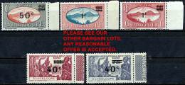 GUADELOUPE 1943 OVERPRINTS  SC# 159-163  SCARCE SET MNH WITH NORMAL GUM CV$13.00 - Unused Stamps