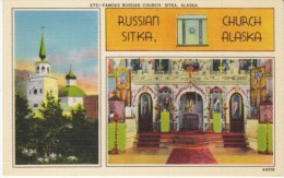 Sitka Alaska, Interior Russian Church, Icons, Religion, C1930s Vintage Linen Postcard - Sitka