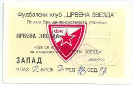 Sport Match Ticket UL000107 - Football (Soccer): Crvena Zvezda (Red Star) Belgrade Vs Partizan: 1992-05-14 - Match Tickets