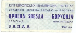 Sport Match Ticket UL000120 Football Soccer Crvena Zvezda (Red Star) Belgrade Vs Borussia Mönchengladbach 1977-10-19 - Match Tickets
