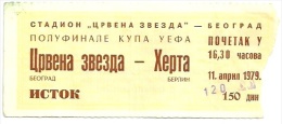 Sport Match Ticket UL000125 - Football (Soccer): Crvena Zvezda (Red Star) Belgrade Vs Hertha BSC: 1979-04-11 - Eintrittskarten