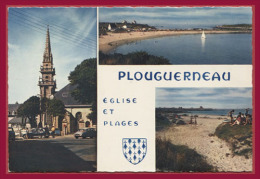 PLOUGUERNEAU. Multivues. - Église Et Plages. (C.P.S.M. - Grand Format - Voir Description.) - Plouguerneau