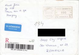 AMOUNT 890, BUDAPEST, MACHINE STAMPS ON REGISTERED COVER, 2008, HUNGARY - Storia Postale